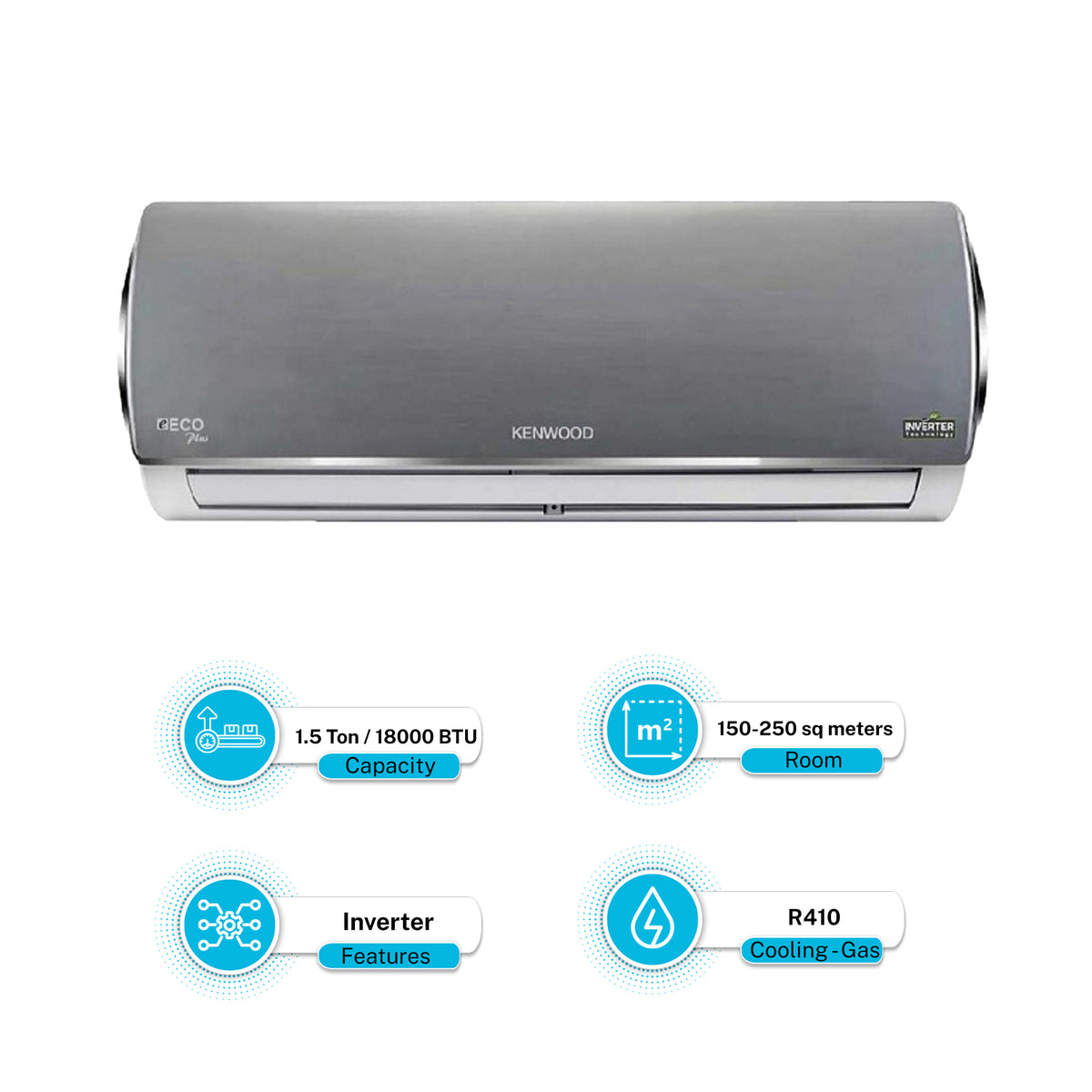 KENWOOD 1.5 Ton Air Conditioner Inverter - 75% Energy Efficient With 10 Years Compressor. Color Grey.