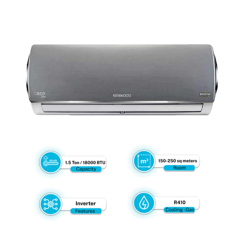 KENWOOD 1.5 Ton Air Conditioner Inverter - 75% Energy Efficient With 10 Years Compressor. Color Grey.